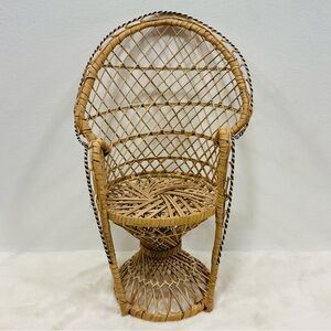 Mini Bohemian woven rattan Wicker Peacock vintage doll Barbie Chair!